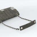 CHANEL Choco Bar Shoulder Bag Canvas Gray Silver CC Auth 187921V-7