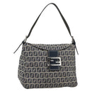 FENDI Mamma Baguette Zucchino Canvas Shoulder Bag Navy Silver Auth 187922V-1
