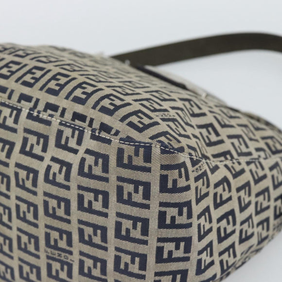 FENDI Mamma Baguette Zucchino Canvas Shoulder Bag Navy Silver Auth 187922V