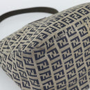 FENDI Mamma Baguette Zucchino Canvas Shoulder Bag Navy Silver Auth 187922V-11