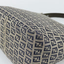 FENDI Mamma Baguette Zucchino Canvas Shoulder Bag Navy Silver Auth 187922V-12