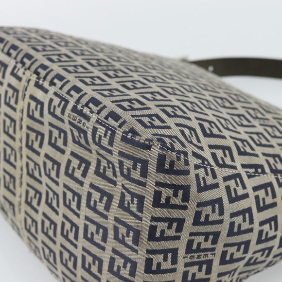 FENDI Mamma Baguette Zucchino Canvas Shoulder Bag Navy Silver Auth 187922V