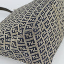 FENDI Mamma Baguette Zucchino Canvas Shoulder Bag Navy Silver Auth 187922V-13