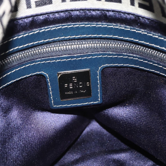 FENDI Mamma Baguette Zucchino Canvas Shoulder Bag Navy Silver Auth 187922V