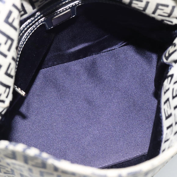 FENDI Mamma Baguette Zucchino Canvas Shoulder Bag Navy Silver Auth 187922V