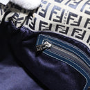 FENDI Mamma Baguette Zucchino Canvas Shoulder Bag Navy Silver Auth 187922V-19