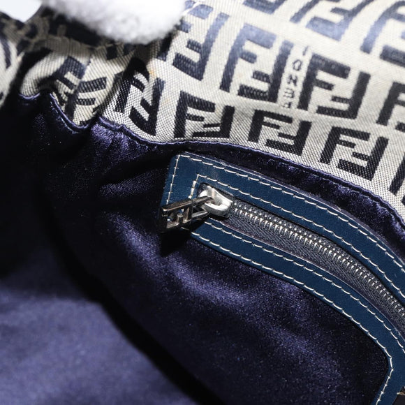 FENDI Mamma Baguette Zucchino Canvas Shoulder Bag Navy Silver Auth 187922V