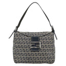 FENDI Mamma Baguette Zucchino Canvas Shoulder Bag Navy Silver Auth 187922V-2