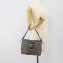 FENDI Mamma Baguette Zucchino Canvas Shoulder Bag Navy Silver Auth 187922V-21