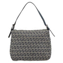 FENDI Mamma Baguette Zucchino Canvas Shoulder Bag Navy Silver Auth 187922V-3