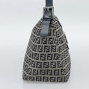 FENDI Mamma Baguette Zucchino Canvas Shoulder Bag Navy Silver Auth 187922V-4
