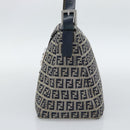 FENDI Mamma Baguette Zucchino Canvas Shoulder Bag Navy Silver Auth 187922V-5