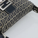 FENDI Mamma Baguette Zucchino Canvas Shoulder Bag Navy Silver Auth 187922V-6