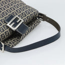 FENDI Mamma Baguette Zucchino Canvas Shoulder Bag Navy Silver Auth 187922V-7