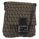 FENDI Mamma Baguette Zucchino Canvas Shoulder Bag Brown Silver Auth 187923A-1