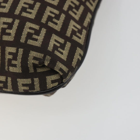 FENDI Mamma Baguette Zucchino Canvas Schoudertas Bruin Zilver Auth 187923A