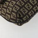 FENDI Mamma Baguette Zucchino Canvas Shoulder Bag Brown Silver Auth 187923A-11