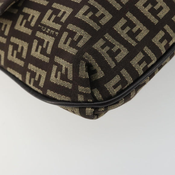 FENDI Mamma Baguette Zucchino Canvas Shoulder Bag Brown Silver Auth 187923A