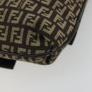 FENDI Mamma Baguette Zucchino Canvas Shoulder Bag Brown Silver Auth 187923A-12