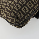 FENDI Mamma Baguette Zucchino Canvas Shoulder Bag Brown Silver Auth 187923A-13
