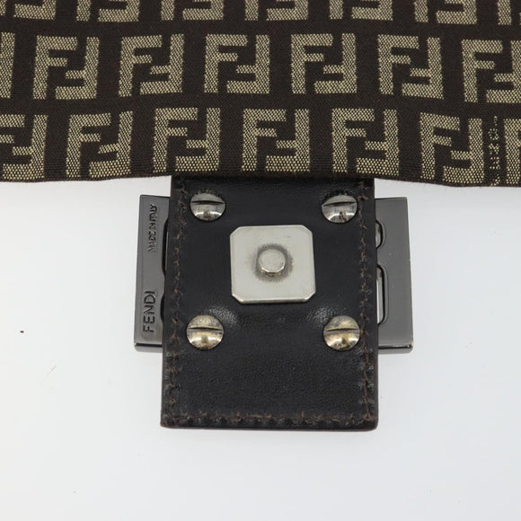 FENDI Mamma Baguette Zucchino Canvas Shoulder Bag Brown Silver Auth 187923A