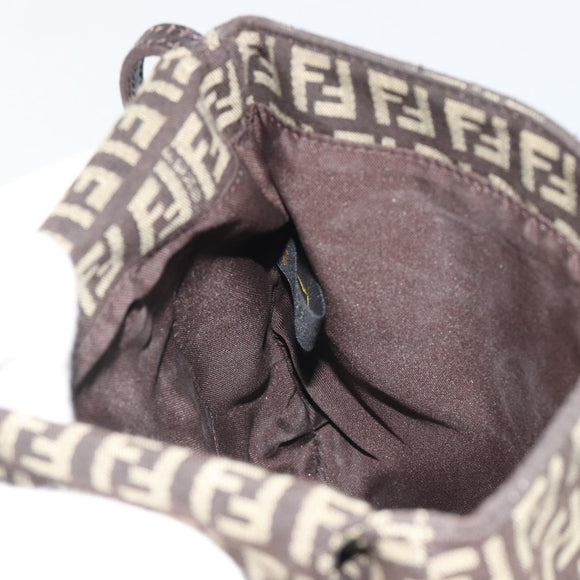 FENDI Mamma Baguette Zucchino Canvas Shoulder Bag Brown Silver Auth 187923A