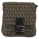 FENDI Mamma Baguette Zucchino Canvas Shoulder Bag Brown Silver Auth 187923A-2