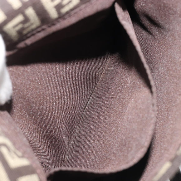 FENDI Mamma Baguette Zucchino Canvas Schoudertas Bruin Zilver Auth 187923A