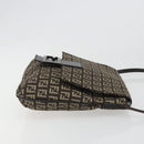 FENDI Mamma Baguette Zucchino Canvas Shoulder Bag Brown Silver Auth 187923A-4