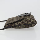FENDI Mamma Baguette Zucchino Canvas Shoulder Bag Brown Silver Auth 187923A-5