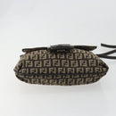 FENDI Mamma Baguette Zucchino Canvas Shoulder Bag Brown Silver Auth 187923A-9
