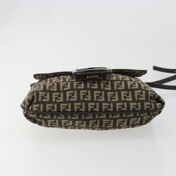 FENDI Mamma Baguette Zucchino Canvas Schoudertas Bruin Zilver Auth 187923A