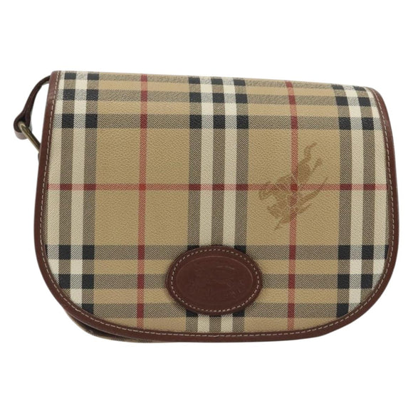 Burberrys Nova Check Shoulder Bag PVC Beige Gold Auth 187924