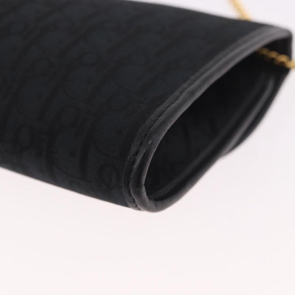 Christian Dior Trotter Canvas Chain Shoulder Bag Black Gold Auth 187926V