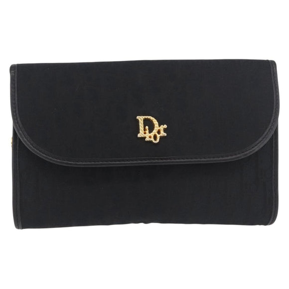 Christian Dior Trotter Canvas Chain Shoulder Bag Black Gold Auth 187926V