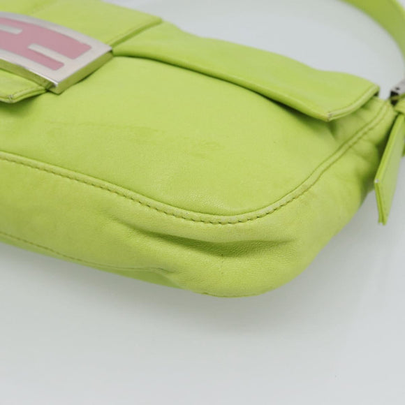 FENDI Mamma Baguette Shoulder Bag Leather Green Silver Auth 187930SAV