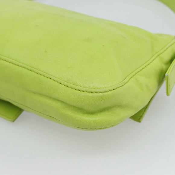 FENDI Mamma Baguette Shoulder Bag Leather Green Silver Auth 187930SAV