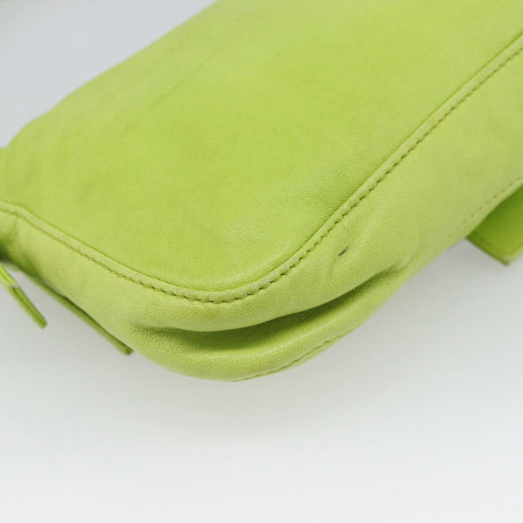 FENDI Mamma Baguette Shoulder Bag Leather Green Silver Auth 187930SAV