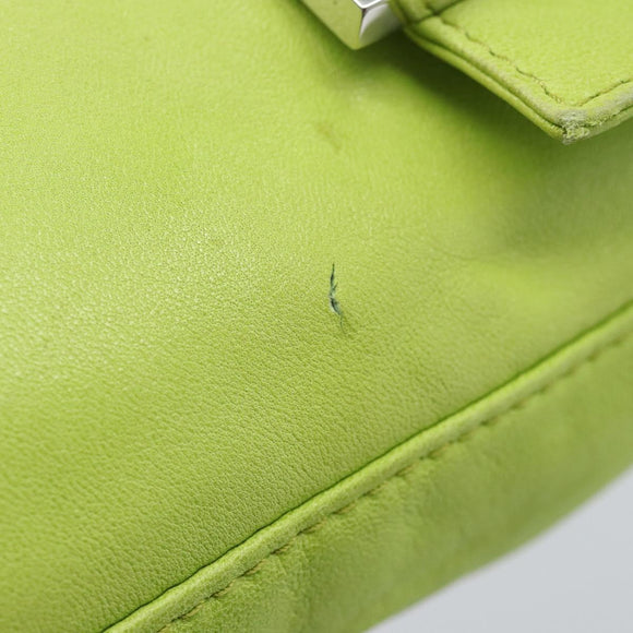 FENDI Mamma Baguette Shoulder Bag Leather Green Silver Auth 187930SAV