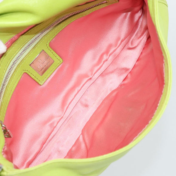 FENDI Mamma Baguette Shoulder Bag Leather Green Silver Auth 187930SAV