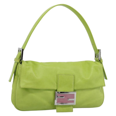 FENDI Mamma Baguette Shoulder Bag Leather Green Silver Auth 187930SAV