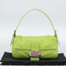 FENDI Mamma Baguette Shoulder Bag Leather Green Silver Auth 187930SAV-12