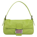 FENDI Mamma Baguette Shoulder Bag Leather Green Silver Auth 187930SAV-13