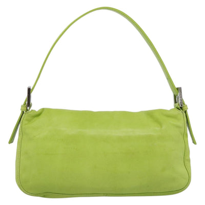 FENDI Mamma Baguette Shoulder Bag Leather Green Silver Auth 187930SAV - 0