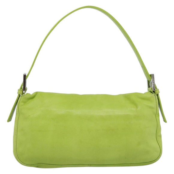 FENDI Mamma Baguette Shoulder Bag Leather Green Silver Auth 187930SAV