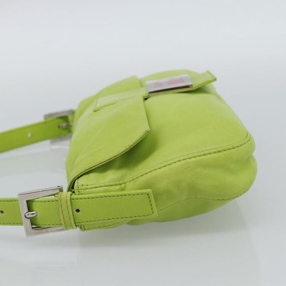 FENDI Mamma Baguette Shoulder Bag Leather Green Silver Auth 187930SAV
