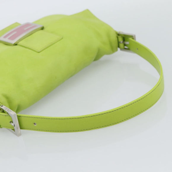 FENDI Mamma Baguette Shoulder Bag Leather Green Silver Auth 187930SAV