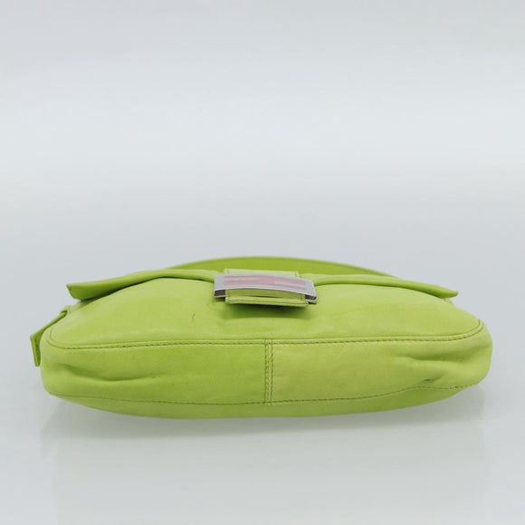 FENDI Mamma Baguette Shoulder Bag Leather Green Silver Auth 187930SAV