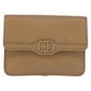 Christian Dior Chain Shoulder Bag Leather Beige Gold Auth 187941-13