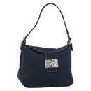 FENDI Mamma Baguette Shoulder Bag Canvas Navy Silver Auth 187955V-1
